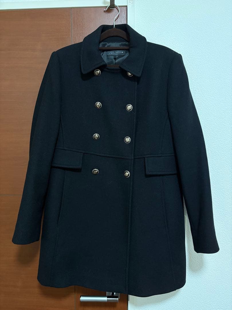 zara ウール混紡ショート丈ダブルブレストコート Ꮮサイズ ブラック