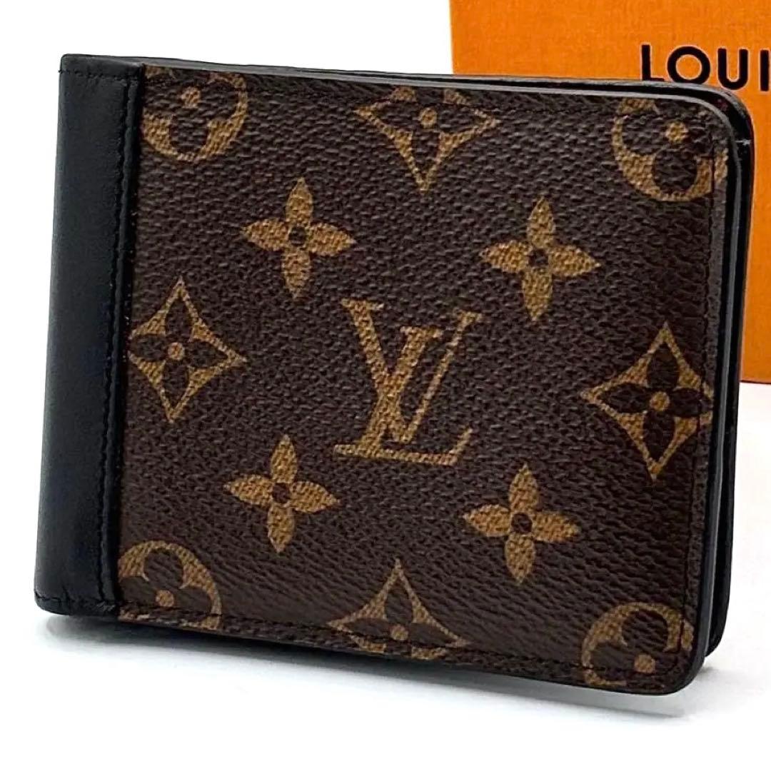 極美品 箱袋付属 ルイヴィトン モノグラム 二つ折り財布 ミュルティプル 黒