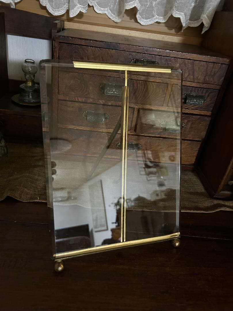 フランスアンティーク クリスタル 特大フォト スタンド