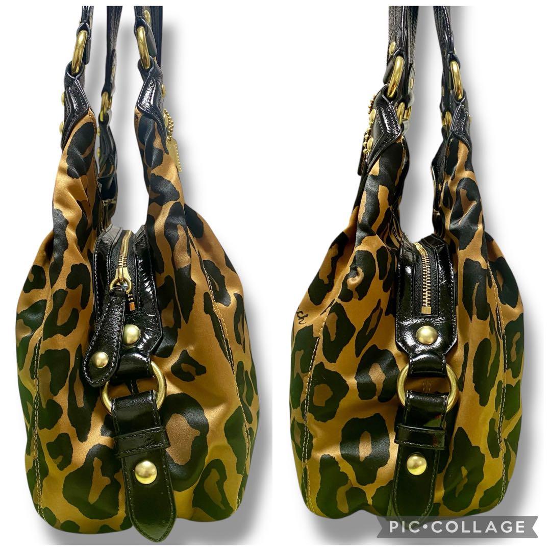 COACHコーチ トートバッグ　ナイロン　レオパード　ワンショルダーバッグ　3層