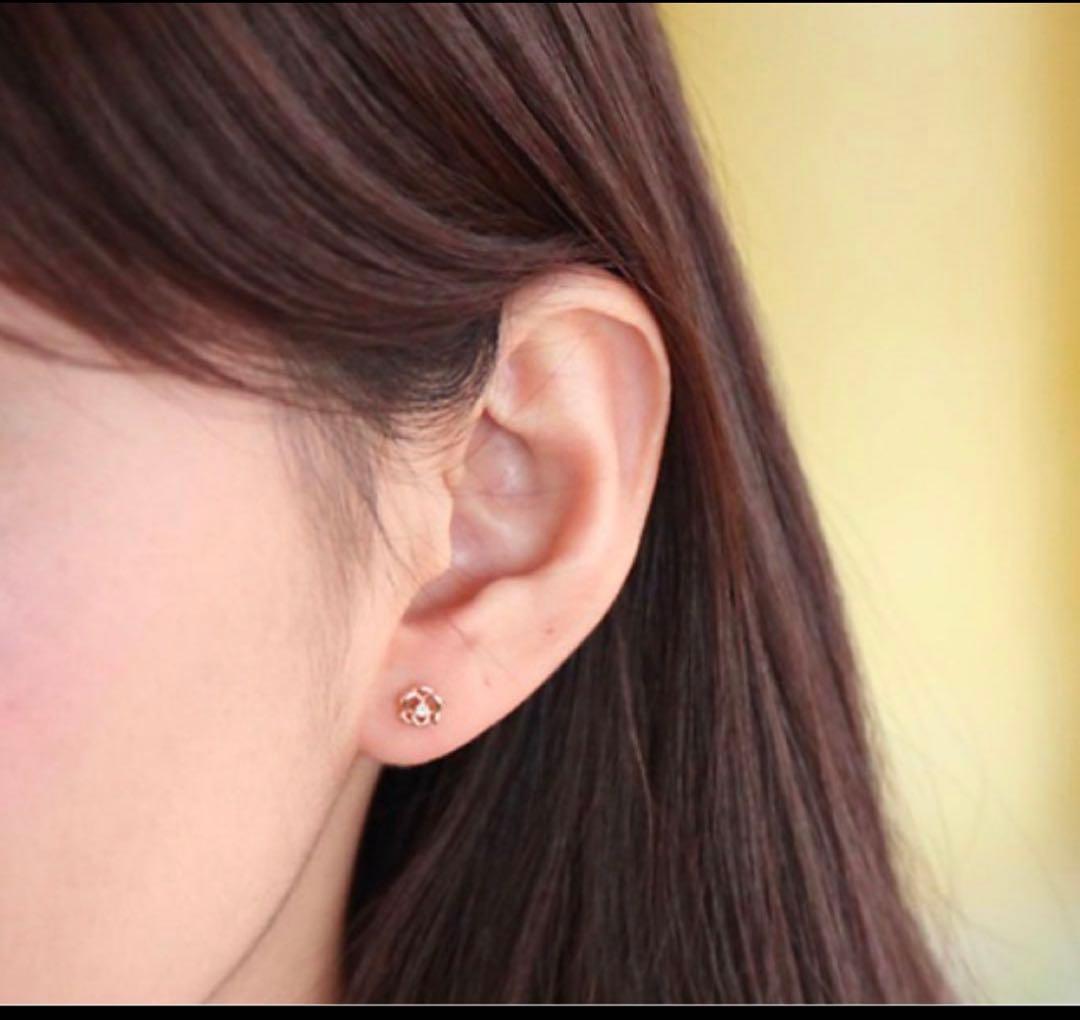 u*️様 4°C K10フラワーピアス　ピンクゴールド　ダイヤモンド　両耳用