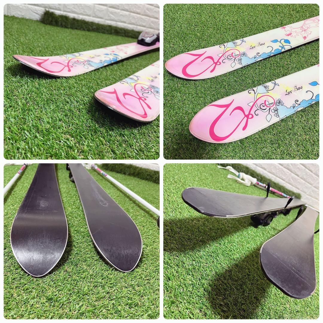 K2 かわいいピンク 女の子 ジュニアスキー板 134cm ストック棒付き