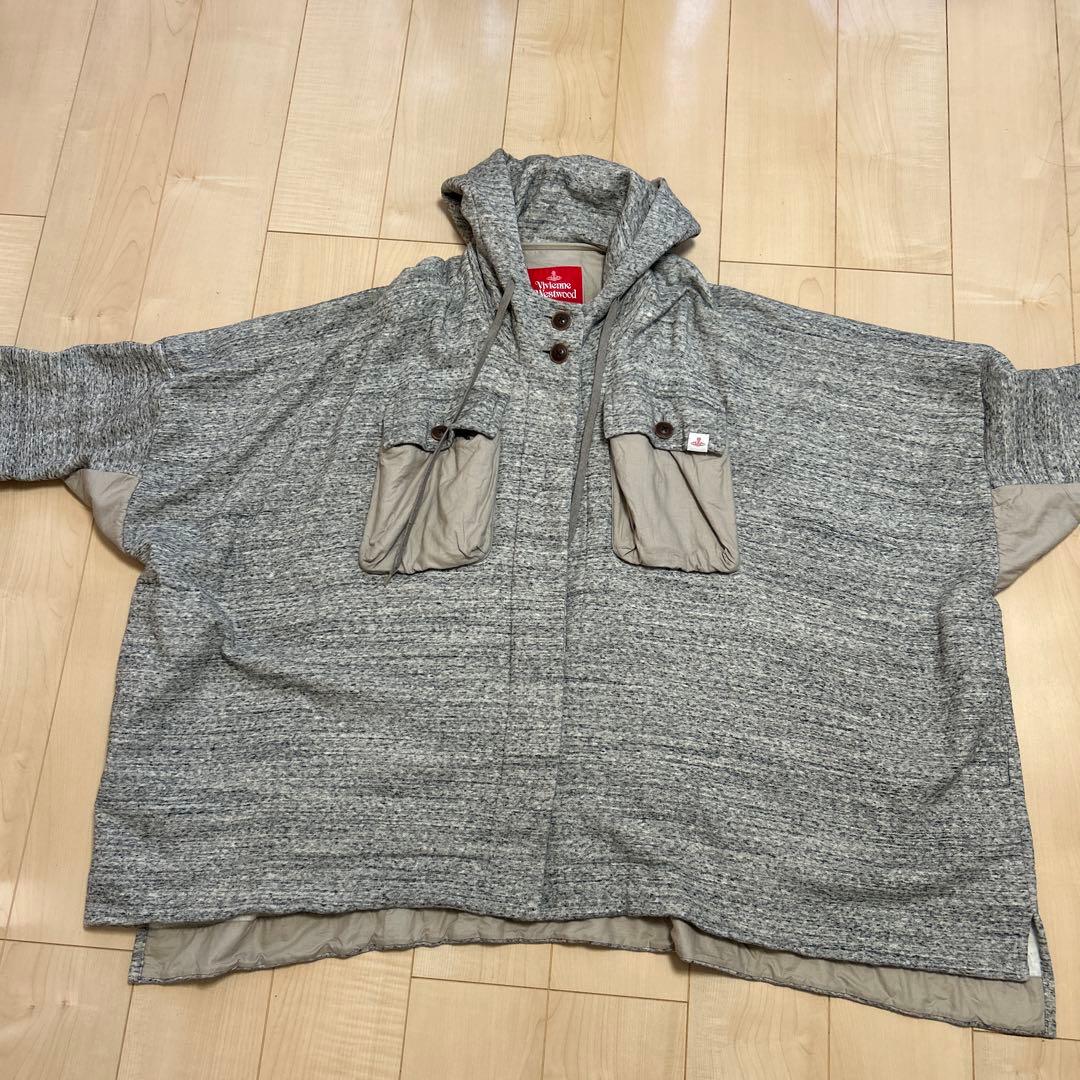 Vivienne Westwoodフード付きグレー系ポンチョ裏起毛