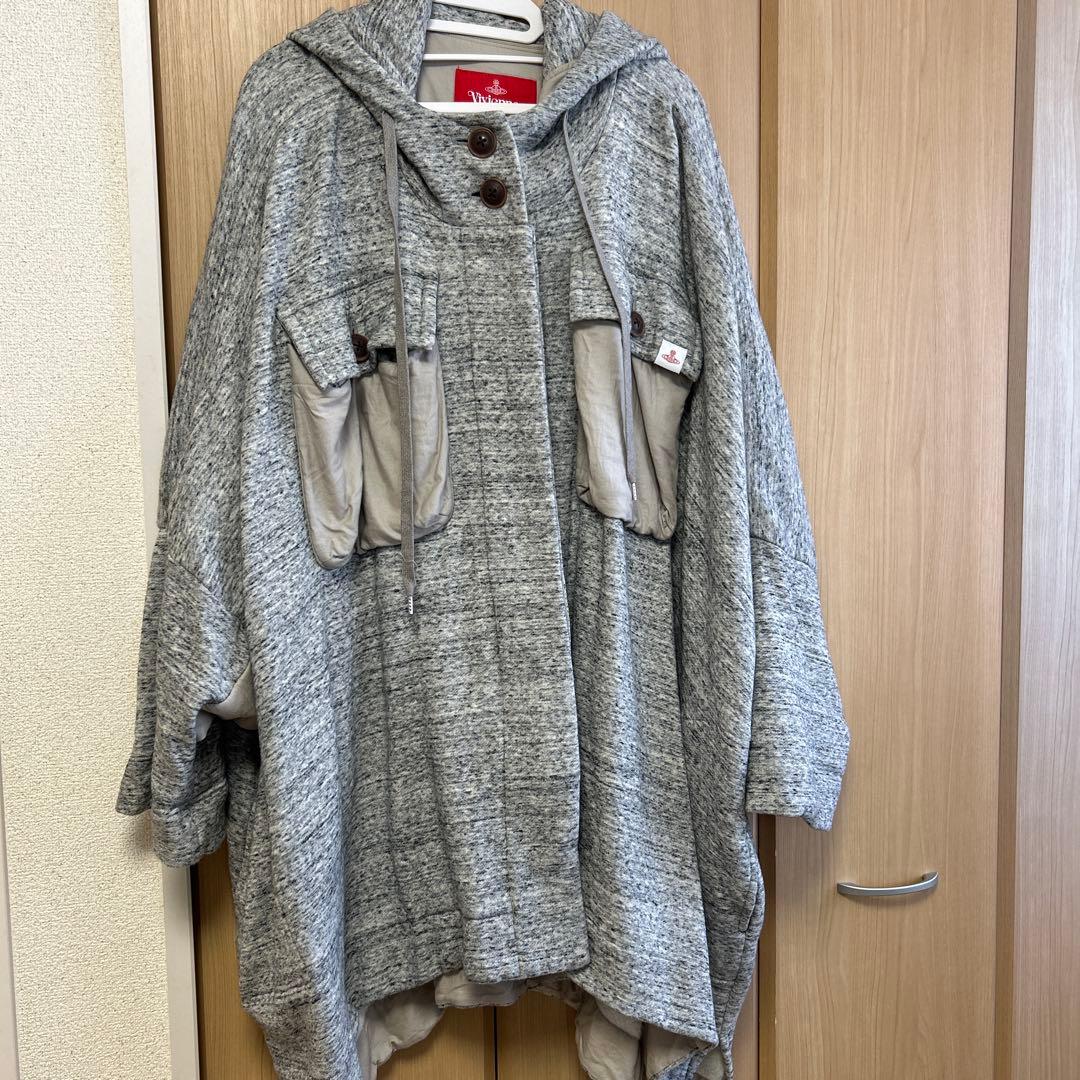 Vivienne Westwoodフード付きグレー系ポンチョ裏起毛