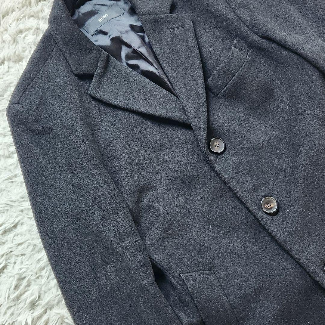 ✨ウールカシミヤ✨ヒューゴボス❣️チェスターコート　L位　ブラック　着丈94cm