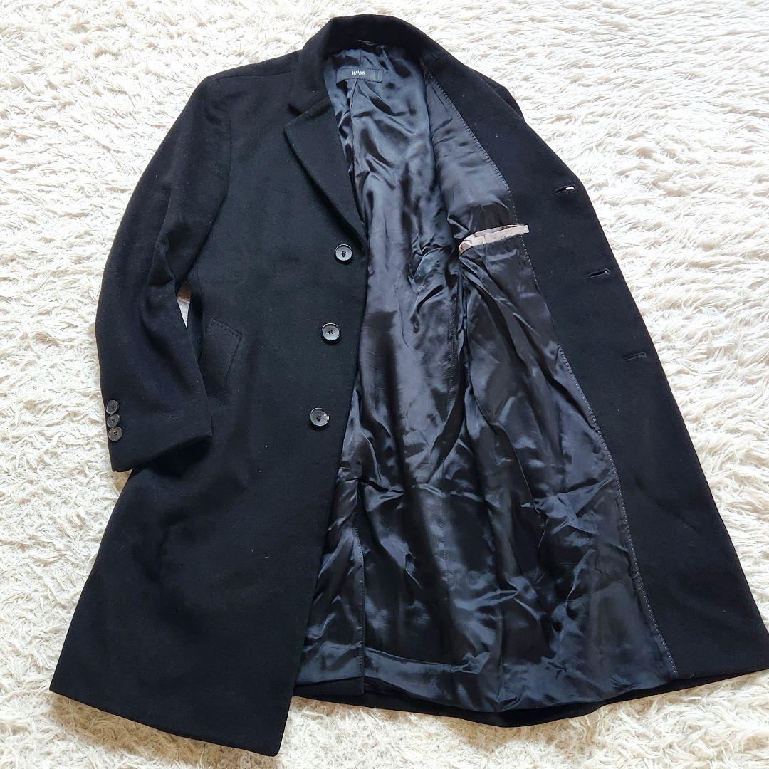 ✨ウールカシミヤ✨ヒューゴボス❣️チェスターコート　L位　ブラック　着丈94cm