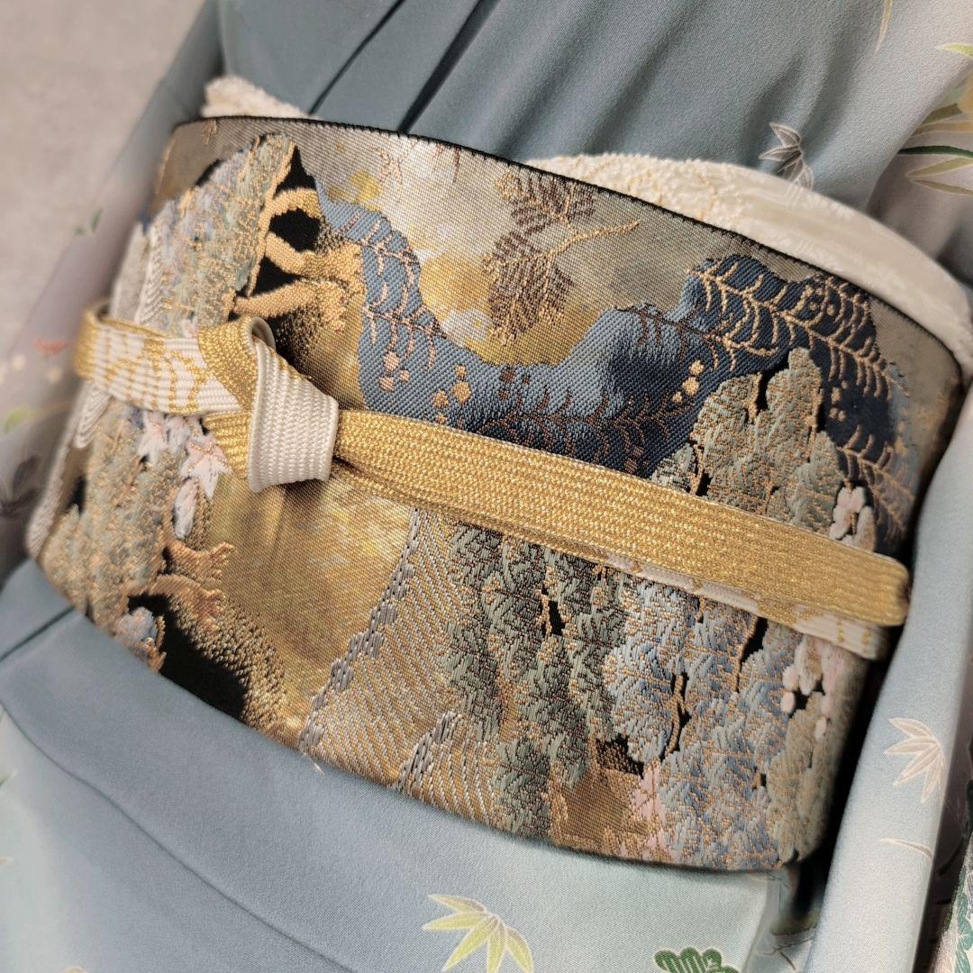 訪問着　フルセット　着物　友禅　正絹　青　茶屋辻　花　祝い事　優美　D2