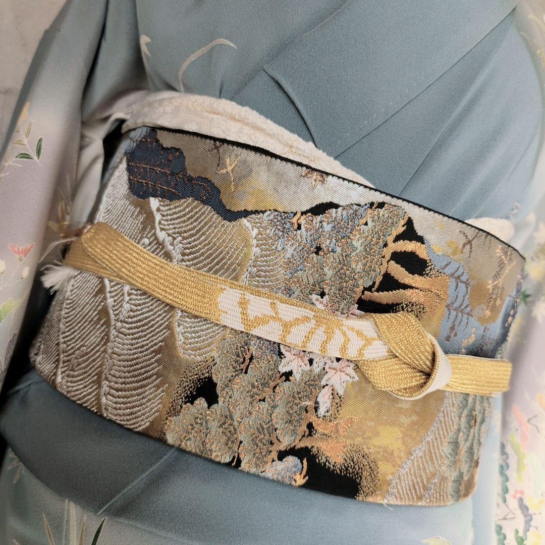 訪問着　フルセット　着物　友禅　正絹　青　茶屋辻　花　祝い事　優美　D2