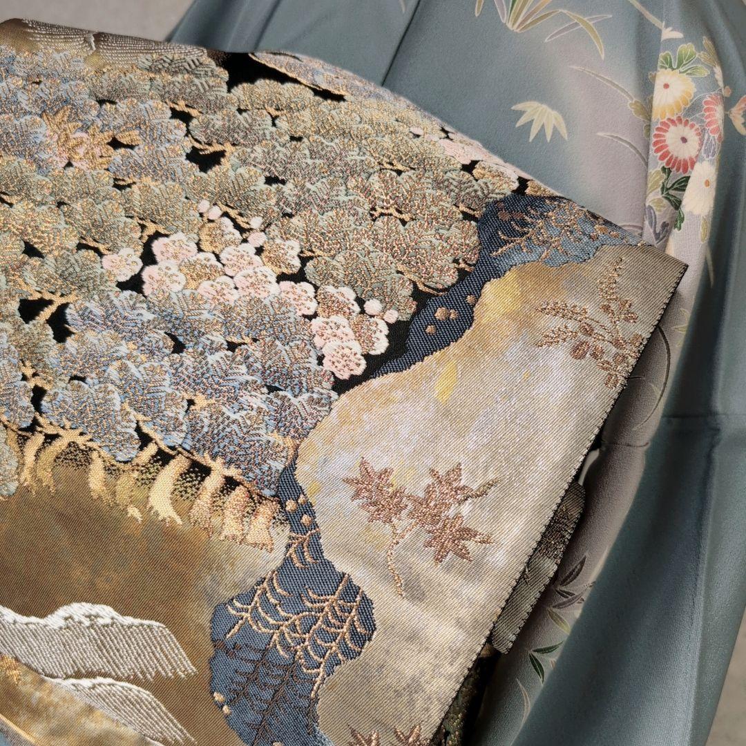 訪問着　フルセット　着物　友禅　正絹　青　茶屋辻　花　祝い事　優美　D2