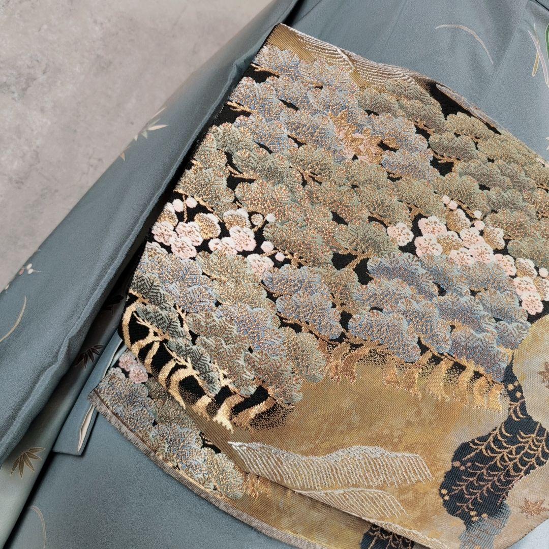 訪問着　フルセット　着物　友禅　正絹　青　茶屋辻　花　祝い事　優美　D2