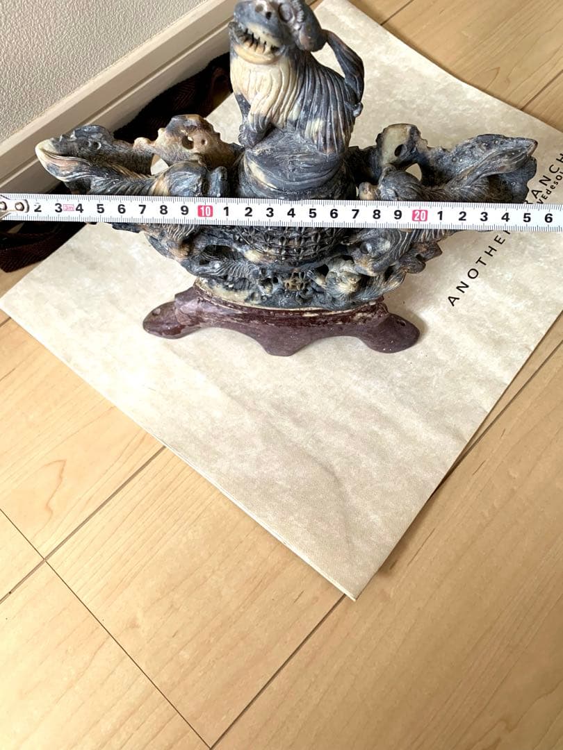 『中国』天然石 青田石 骨董彫刻 アンティーク 獅子鈕蓋爐 大香炉 置物（3）