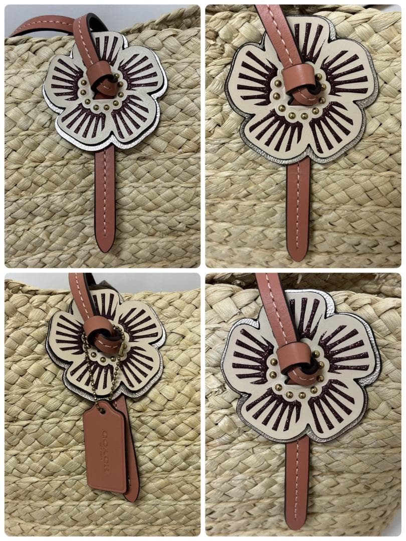 COACH カゴバック ストロー トートバッグ ショルダー アイボリA4 美品