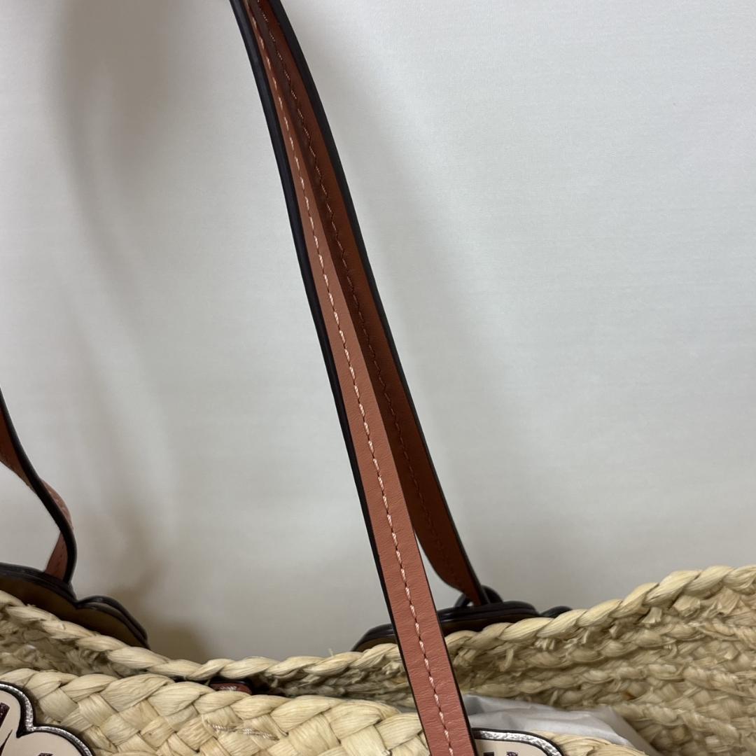 COACH カゴバック ストロー トートバッグ ショルダー アイボリA4 美品