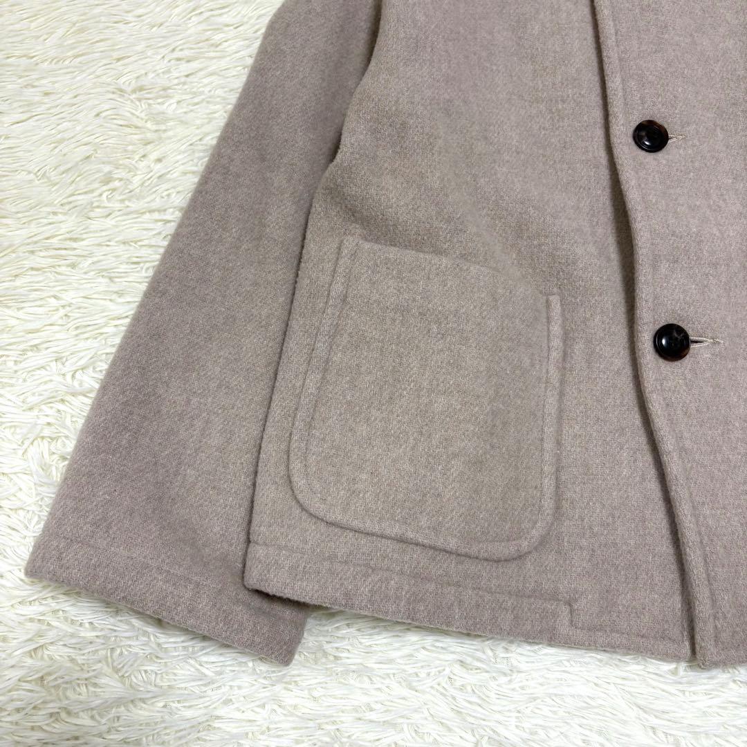 美品 ダントン ライトパイル ウールモッサ カラーレスジャケット ノーカラー