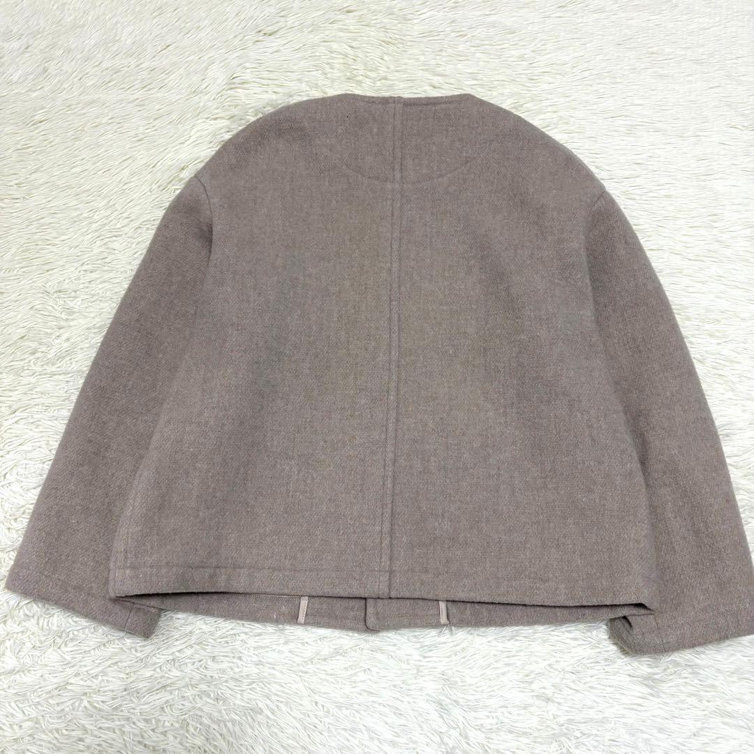 美品 ダントン ライトパイル ウールモッサ カラーレスジャケット ノーカラー