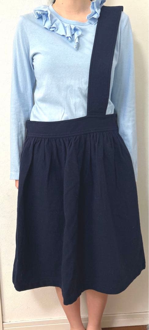 最終価格コムデギャルソン　ネイビー　ワンショルダーウールスカート　S 紺