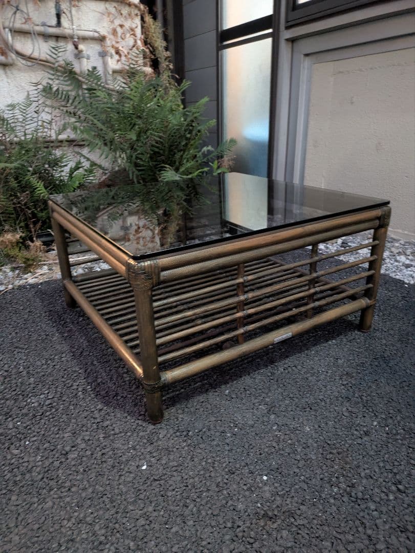 カサブランカ製　ラタン(籐)ガラスセンターテーブル リゾート 高級