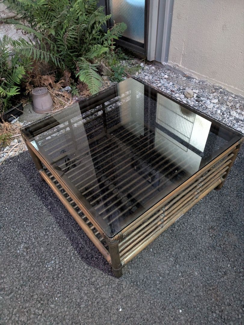 カサブランカ製　ラタン(籐)ガラスセンターテーブル リゾート 高級