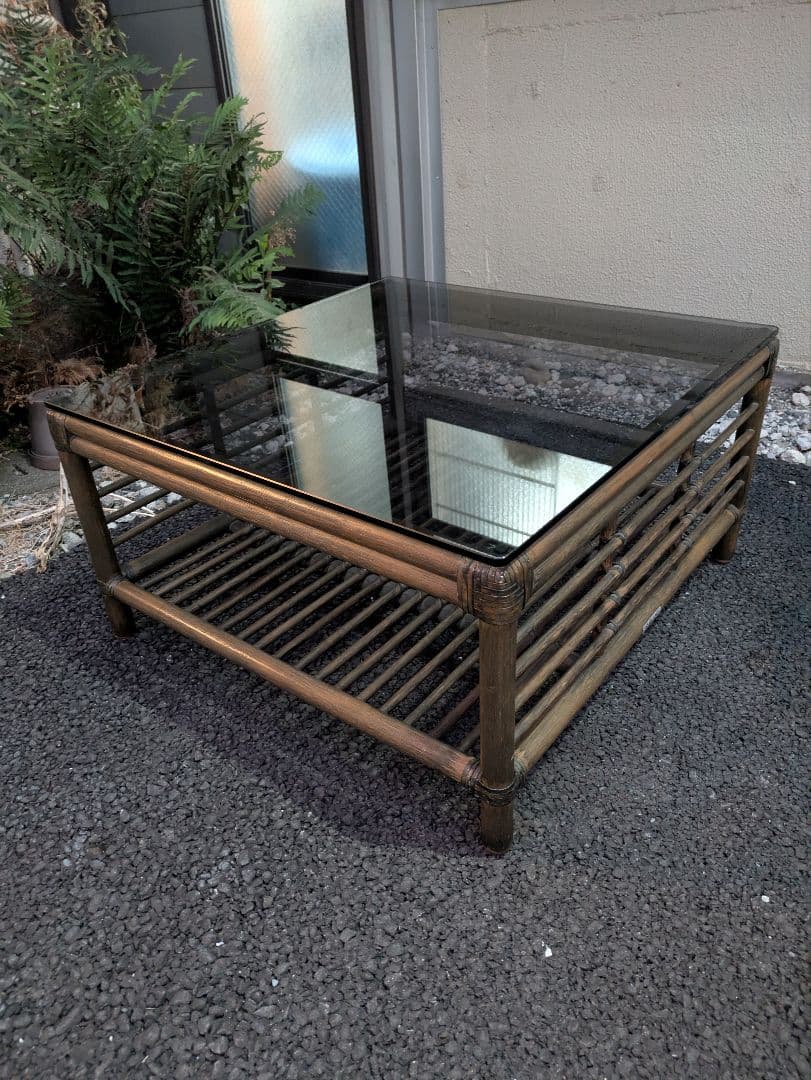カサブランカ製　ラタン(籐)ガラスセンターテーブル リゾート 高級