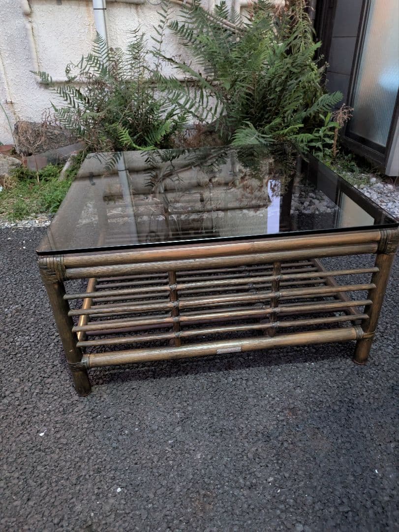 カサブランカ製　ラタン(籐)ガラスセンターテーブル リゾート 高級