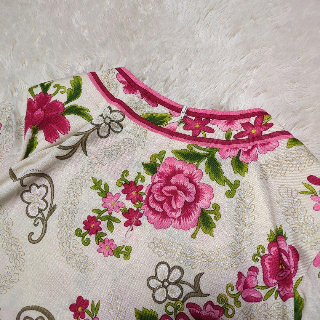美品！LEONARD　花柄シルクカットソー　Lサイズ　総柄　アイボリー