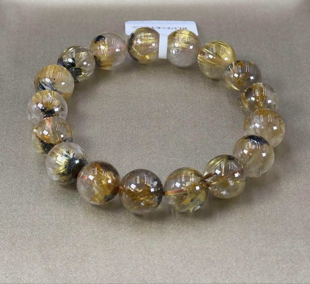 イ*タ様 素敵天然石ルチルクォーツブレスレット珠約12mm