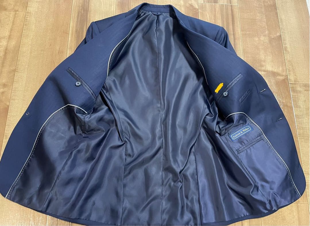 【未使用】高級感あるネイビーシャドーストライプ　オーダースーツ　紺　無地