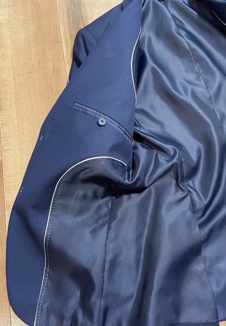 【未使用】高級感あるネイビーシャドーストライプ　オーダースーツ　紺　無地