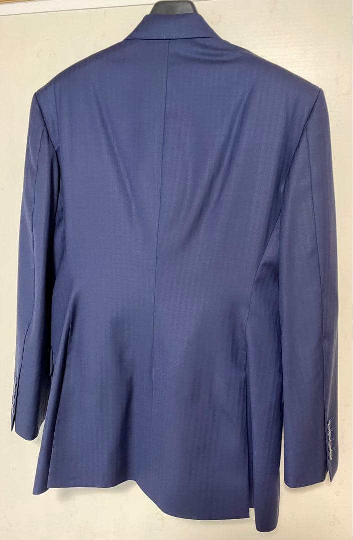 【未使用】高級感あるネイビーシャドーストライプ　オーダースーツ　紺　無地