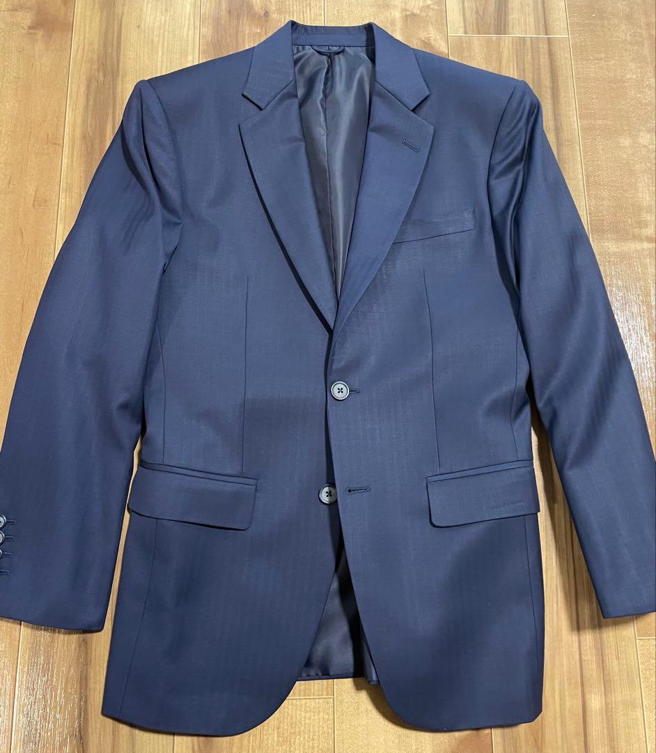 【未使用】高級感あるネイビーシャドーストライプ　オーダースーツ　紺　無地