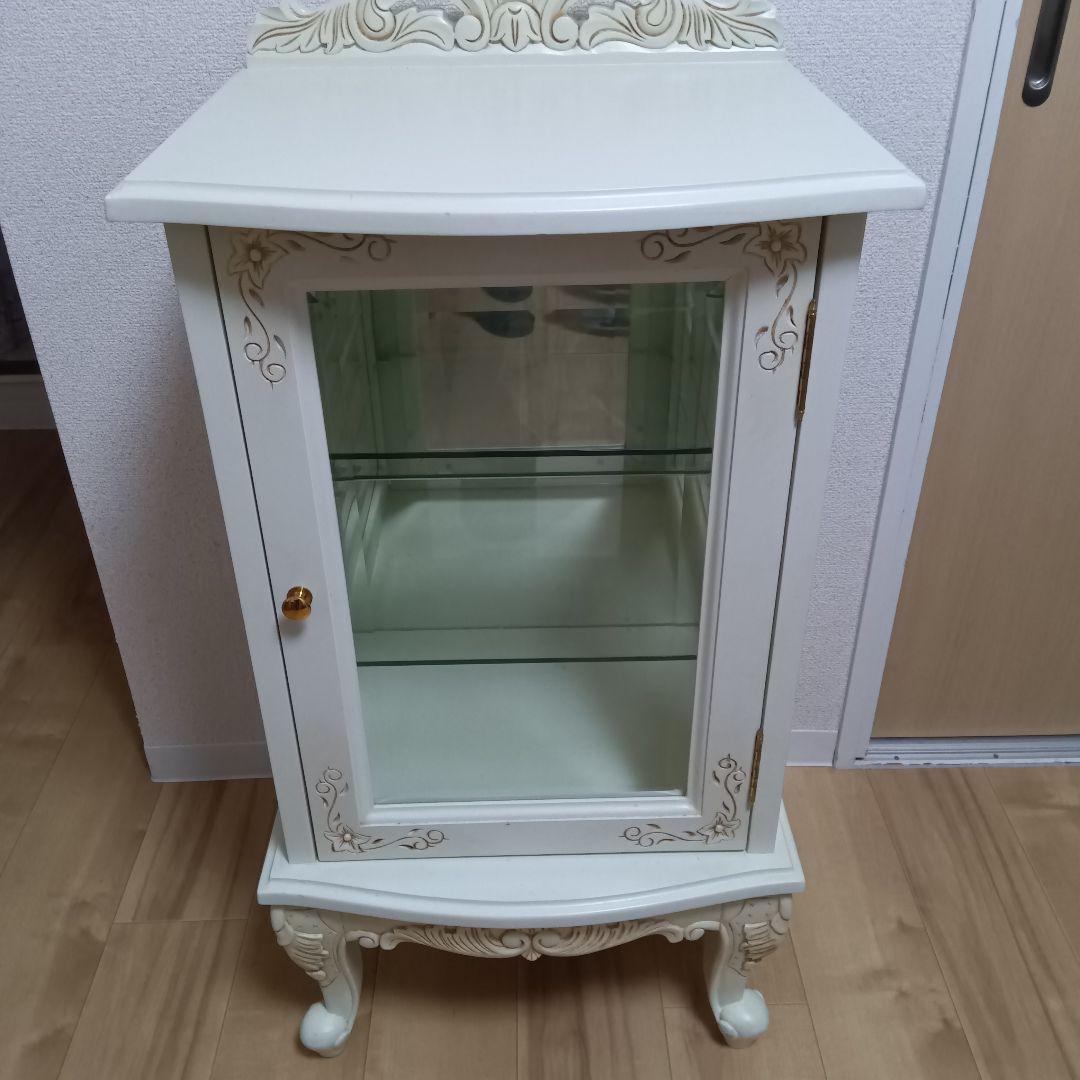 ガラスキャビネット ディスプレイ 収納ケース 木製 猫足 アンティーク ホワイト
