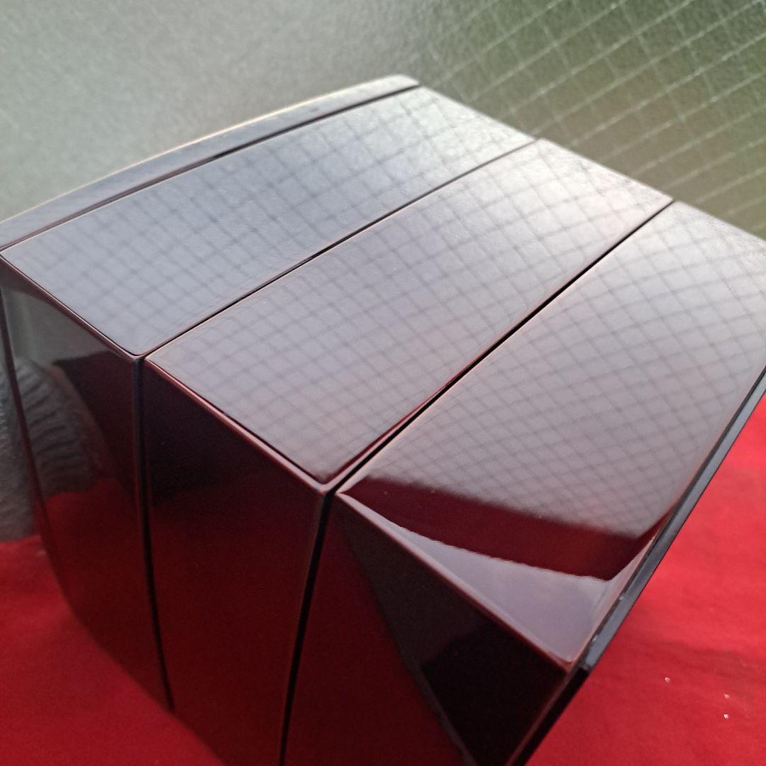 【輪島塗　6.5寸\"3段重箱&重台】布着本堅地　溜塗　沈金網代　胴張り　長期保管