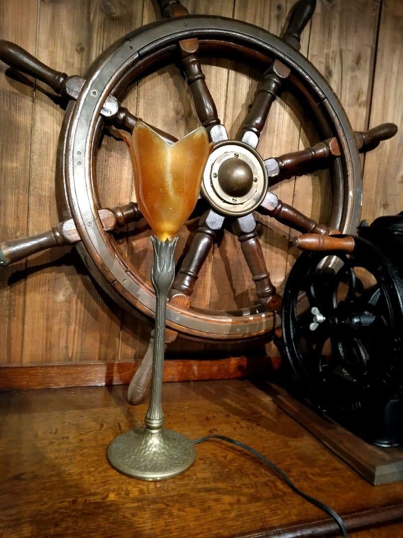 ヴィンテージ　ドイツ製　スタンドライト　気泡ガラス　工芸　サイン　ハンマートーン