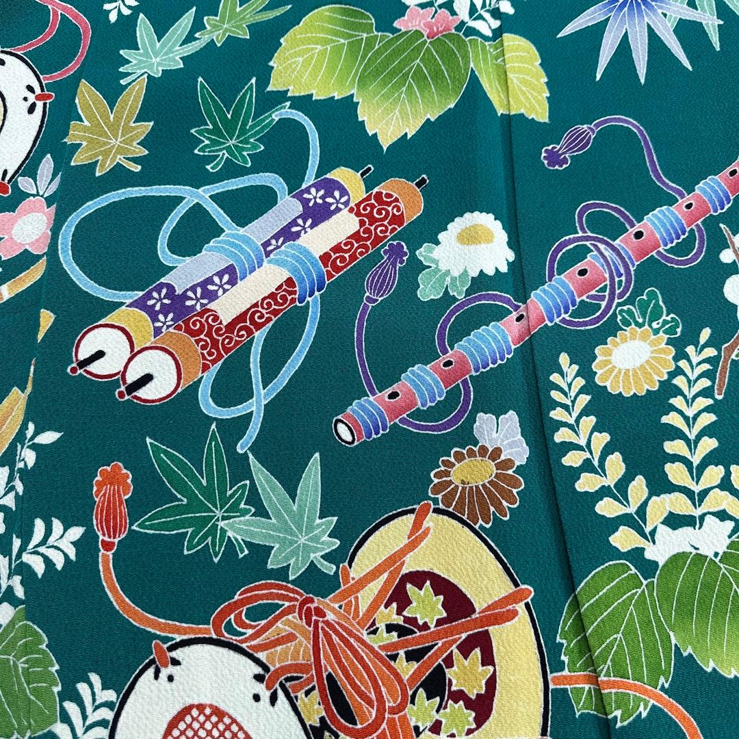 逸品 手描き友禅 和楽器 桐 振袖 作家物