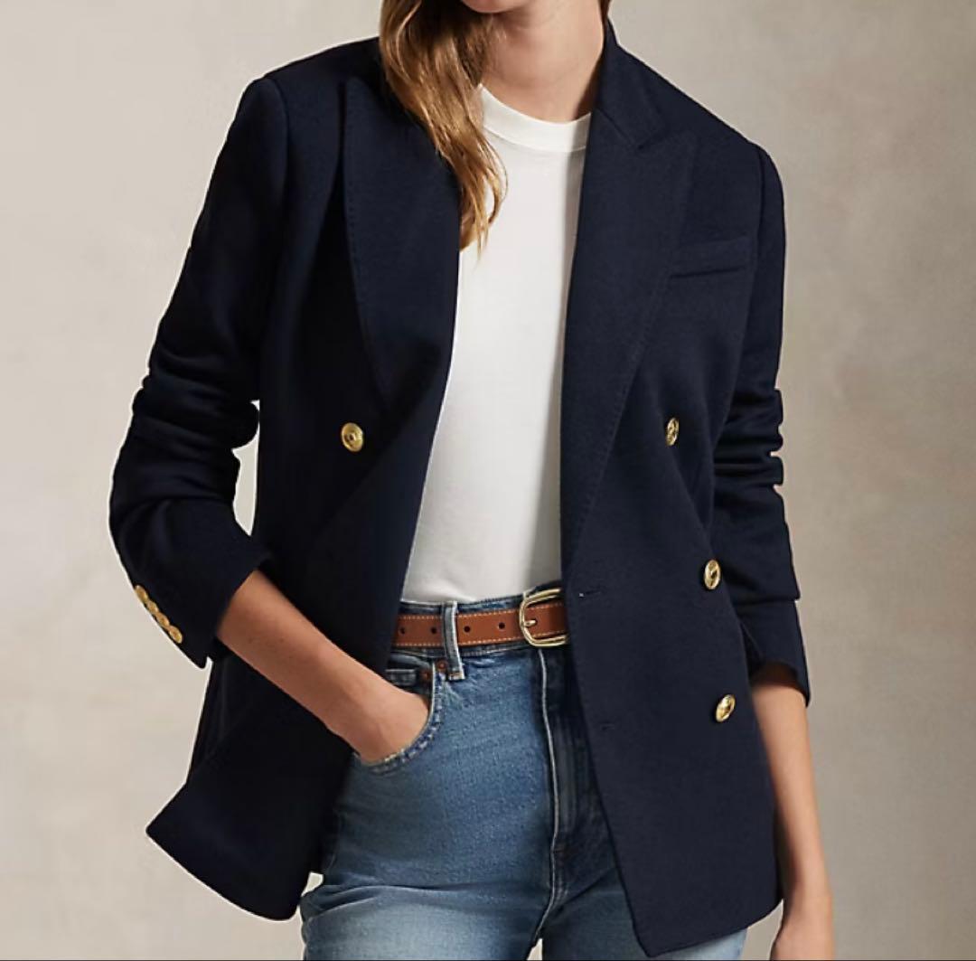 未使用級✨ポロバイラルフローレン ニットブレザー 金ボタン ダブル 紺ブレ 0