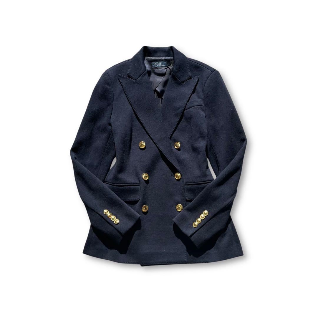 未使用級✨ポロバイラルフローレン ニットブレザー 金ボタン ダブル 紺ブレ 0