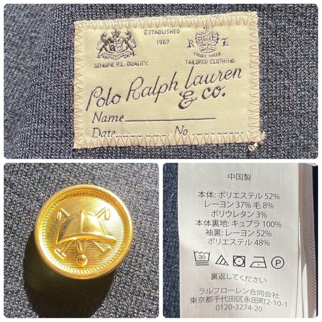 未使用級✨ポロバイラルフローレン ニットブレザー 金ボタン ダブル 紺ブレ 0