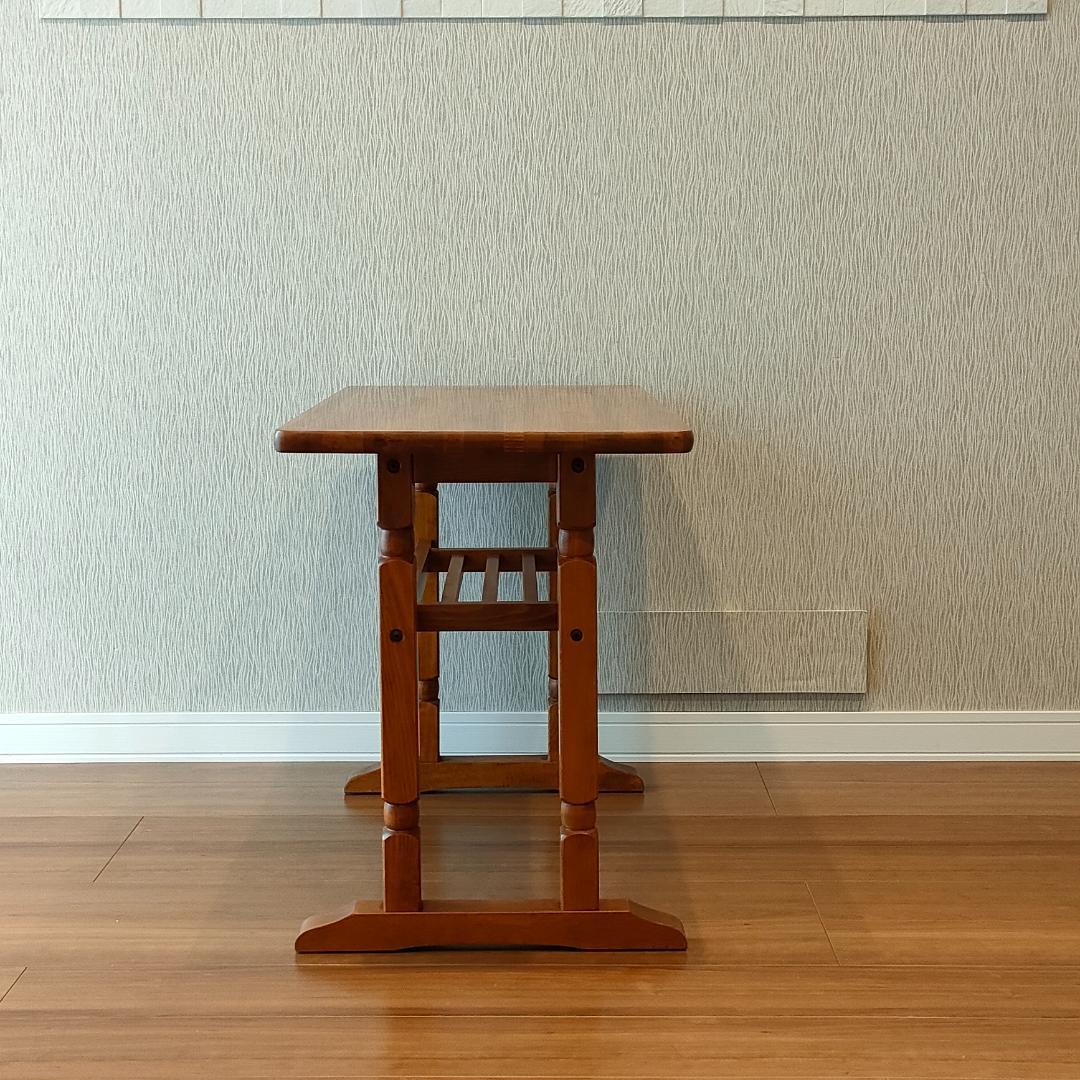 ヴィンテージ　サイドテーブル　天然木　ワークデスク　棚付き