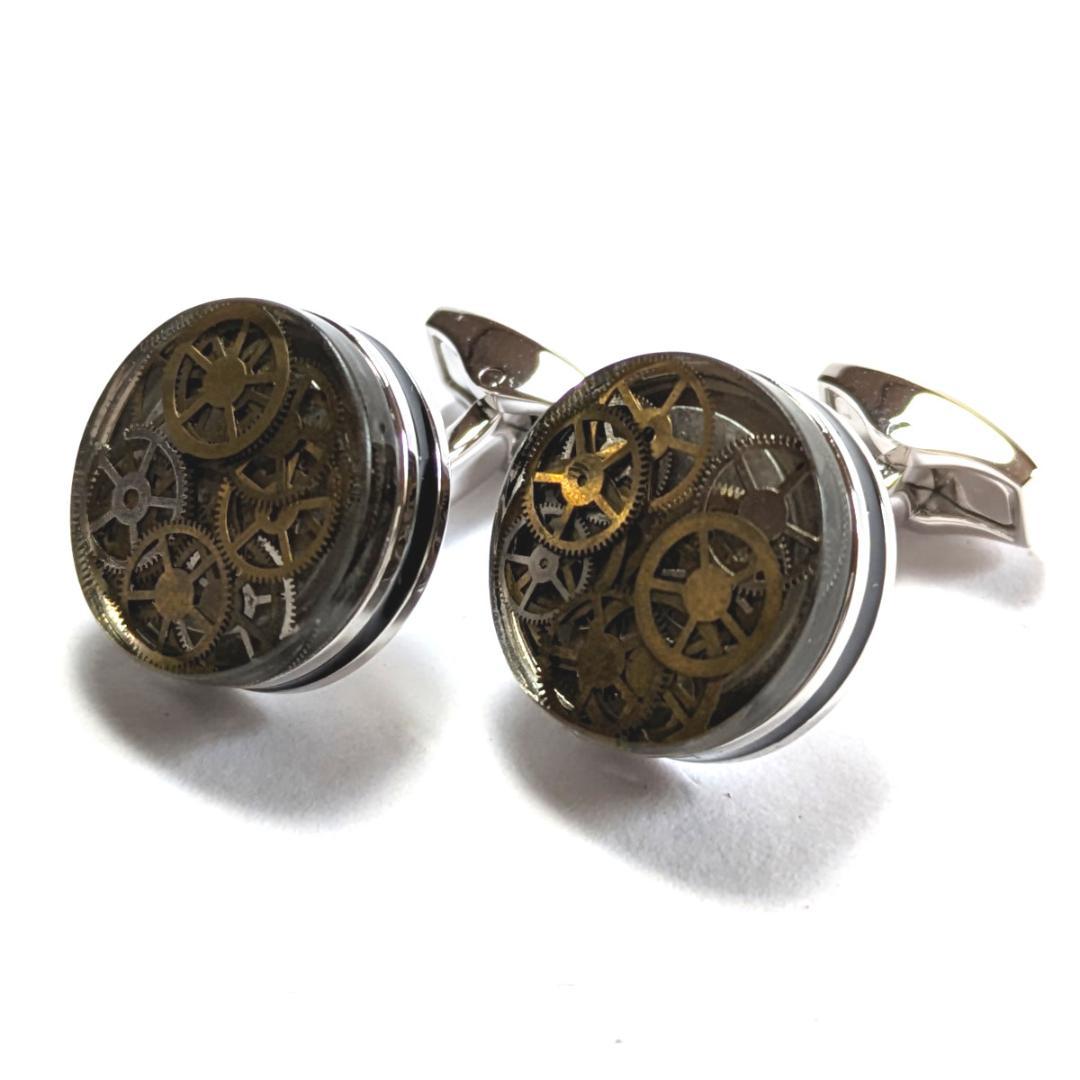 tac159 タテオシアン カフリンクス シルバー レジン ギア ゴールド英国製