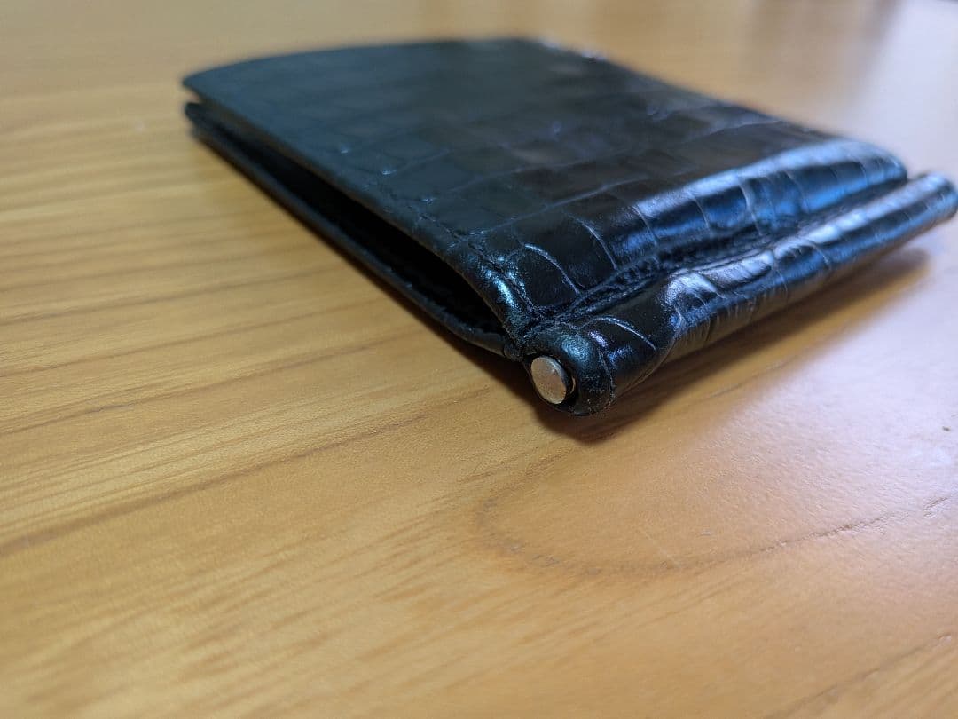 【希少】PRADA マネークリップ付 クロコダイル調 型押し 財布 黒