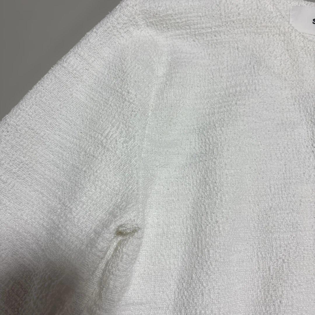 美品【ソージュ】ジャケットライクツィーディーカーディガン ウォッシャブル 白