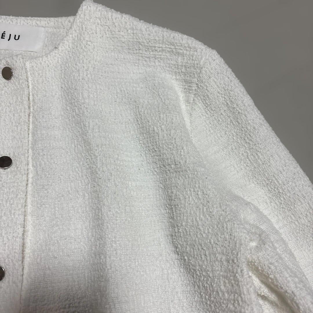 美品【ソージュ】ジャケットライクツィーディーカーディガン ウォッシャブル 白