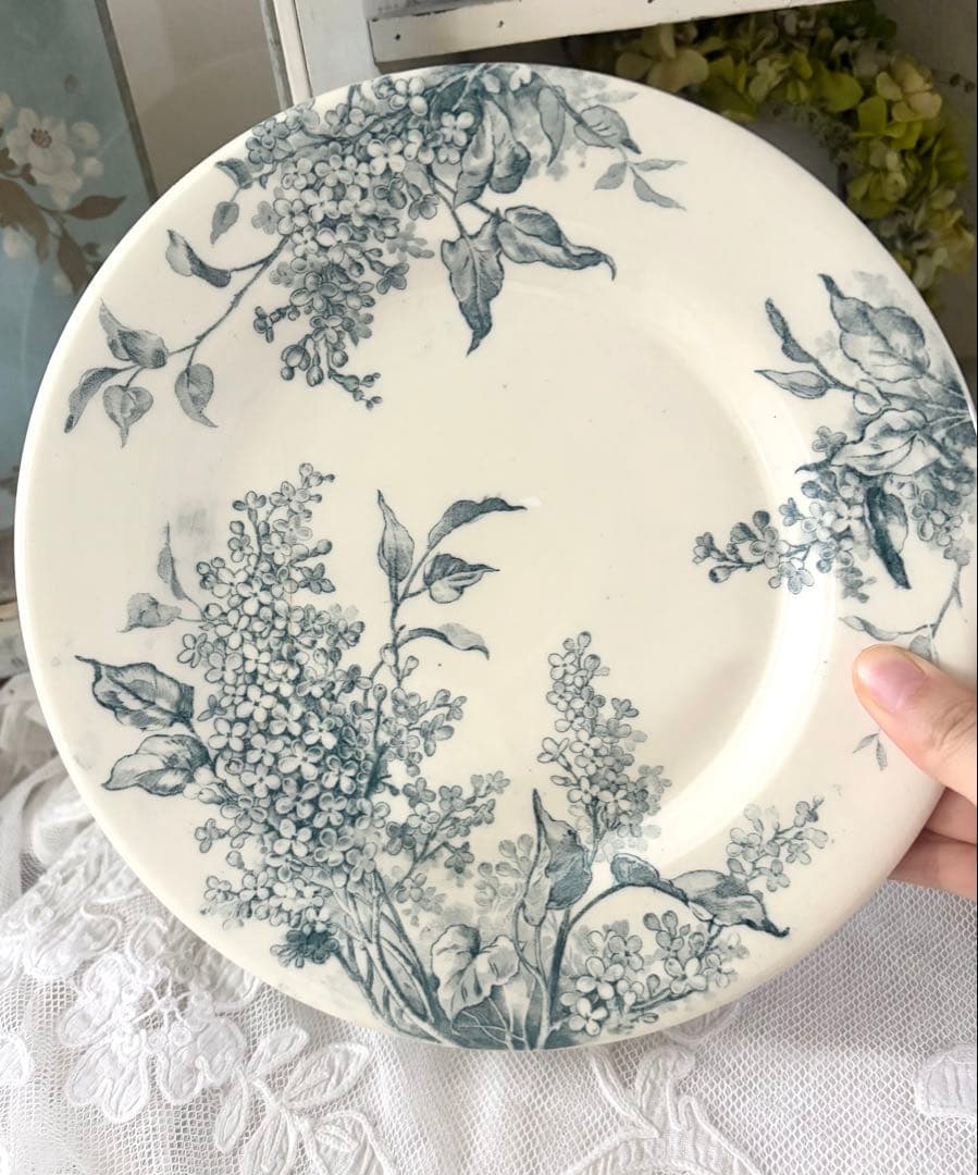 【訳あり】 フランスアンティーク プレート 平皿 GIEN LILAS