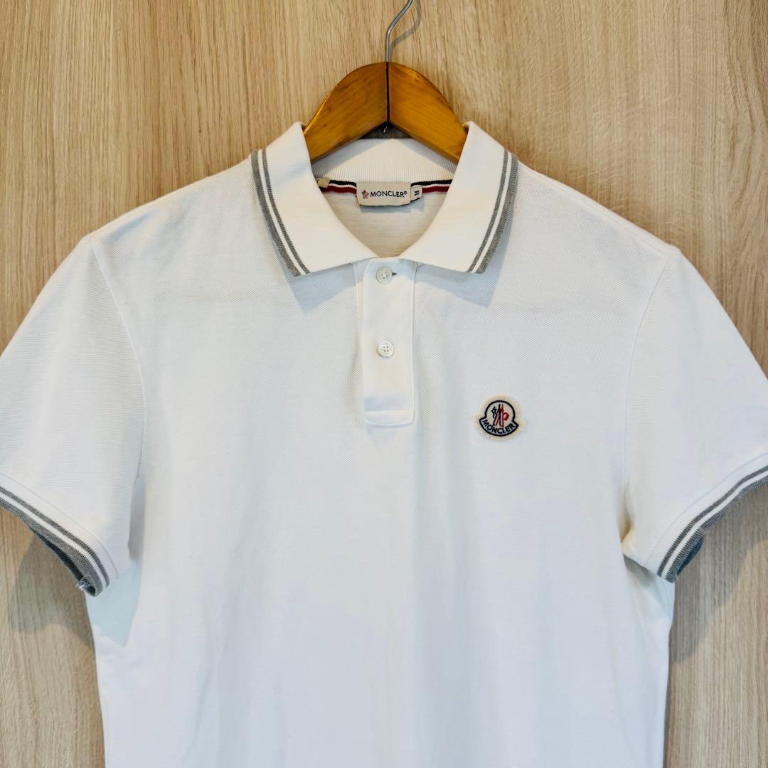 MONCLER モンクレール 半袖 ポロシャツ ロゴ ワッペン ホワイト M