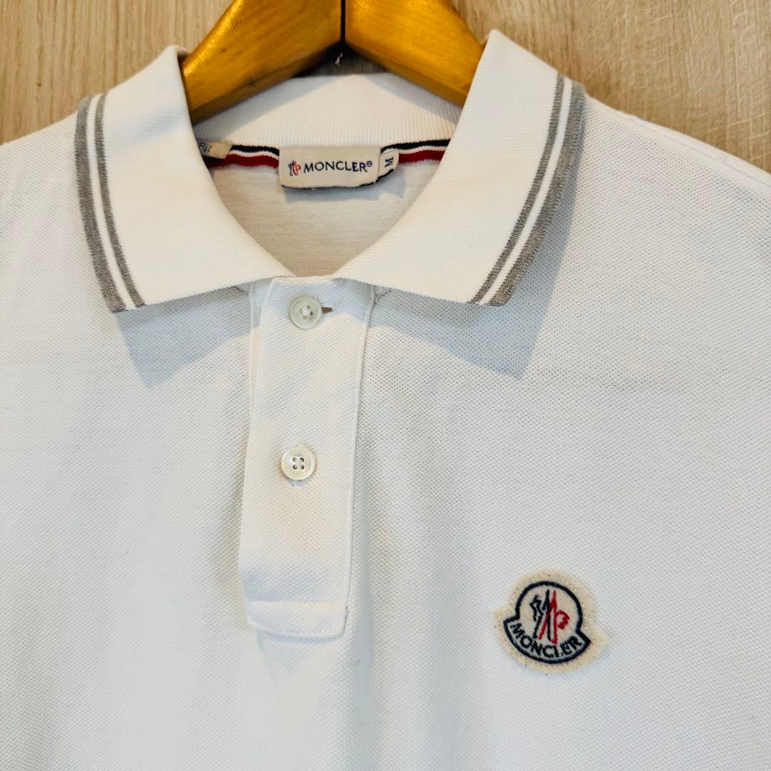 MONCLER モンクレール 半袖 ポロシャツ ロゴ ワッペン ホワイト M
