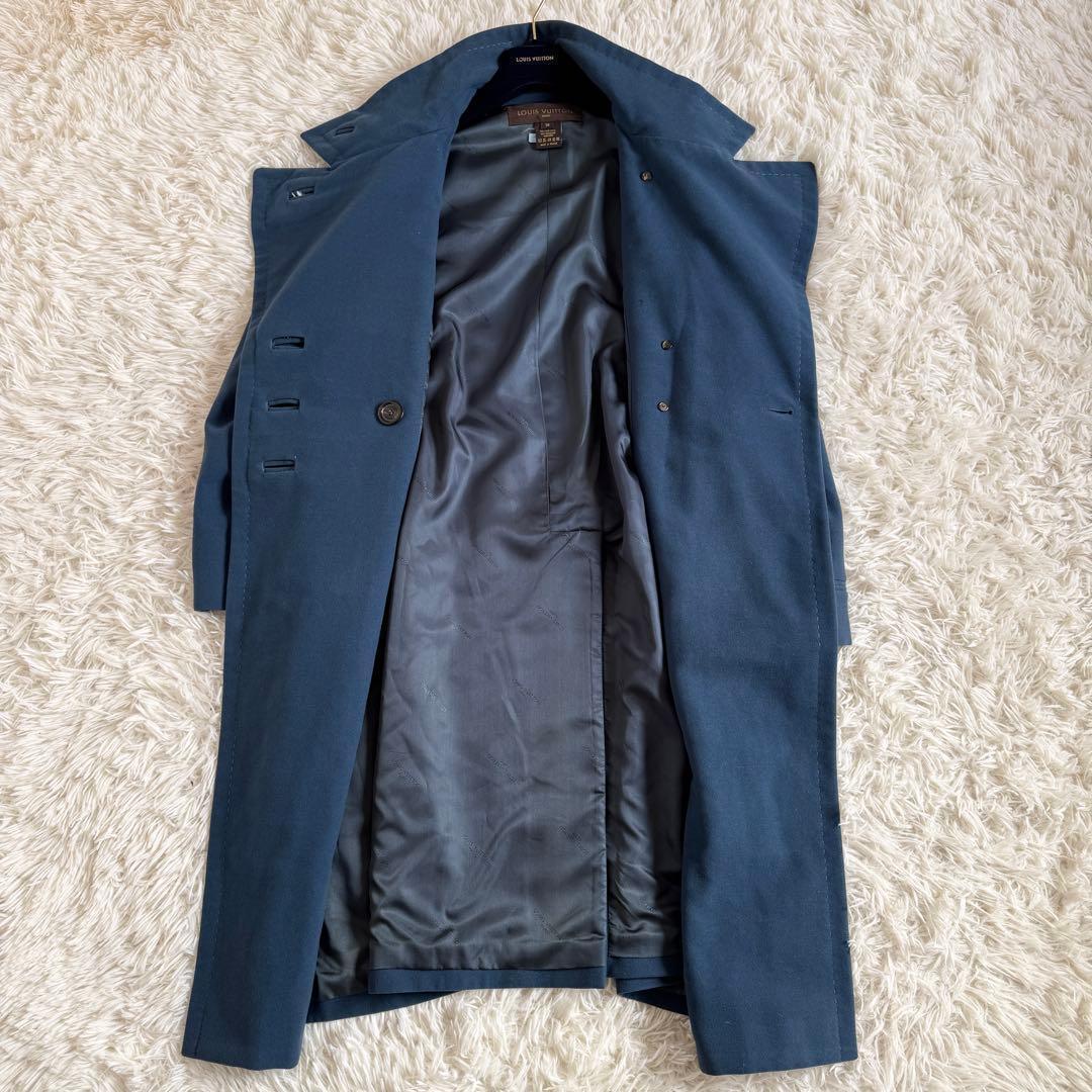 美品　カシミヤ混　ルイヴィトン　ロングコート　LV　総柄　ブルー　Mサイズ