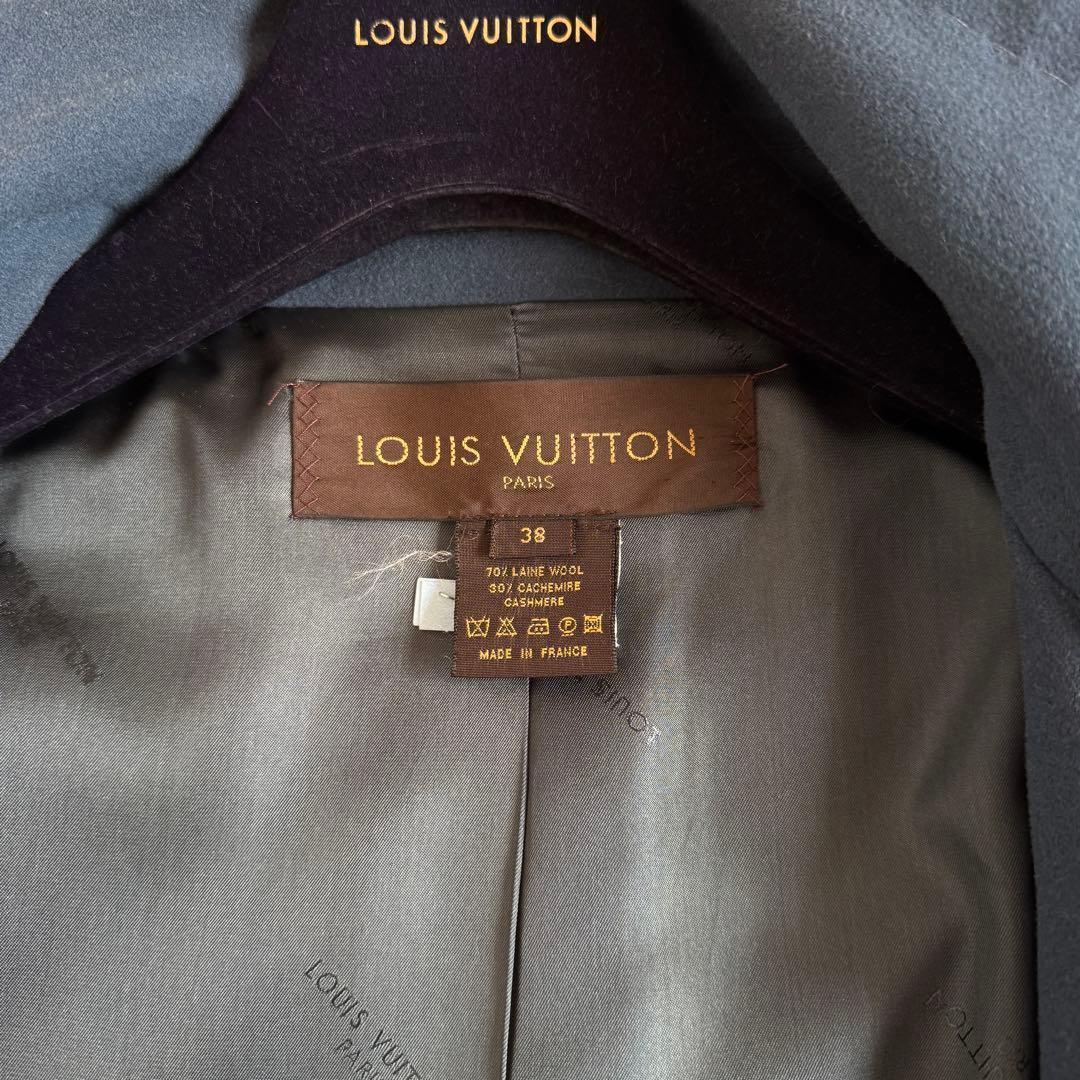 美品　カシミヤ混　ルイヴィトン　ロングコート　LV　総柄　ブルー　Mサイズ