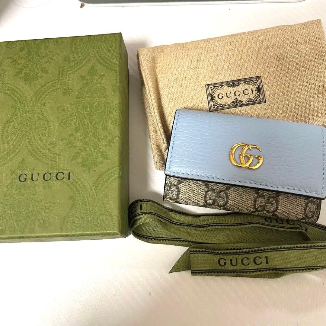 GUCCI GGパターン キーケース 水色