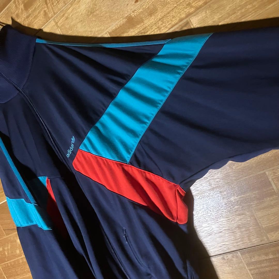 adidas トラックジャケット　ジャージ　スウェット　ネイビー　刺繍　XXL