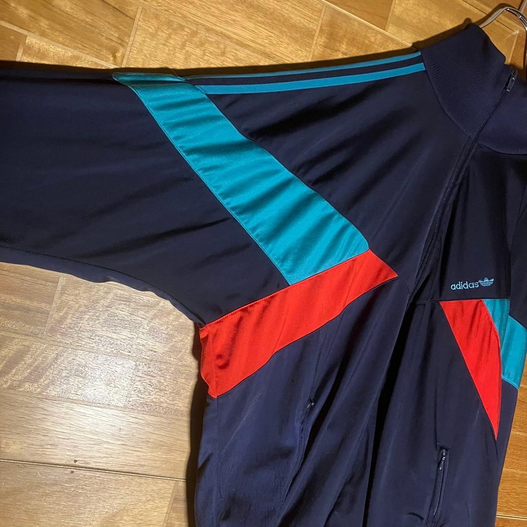 adidas トラックジャケット　ジャージ　スウェット　ネイビー　刺繍　XXL
